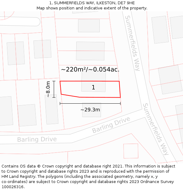 1, SUMMERFIELDS WAY, ILKESTON, DE7 9HE: Plot and title map