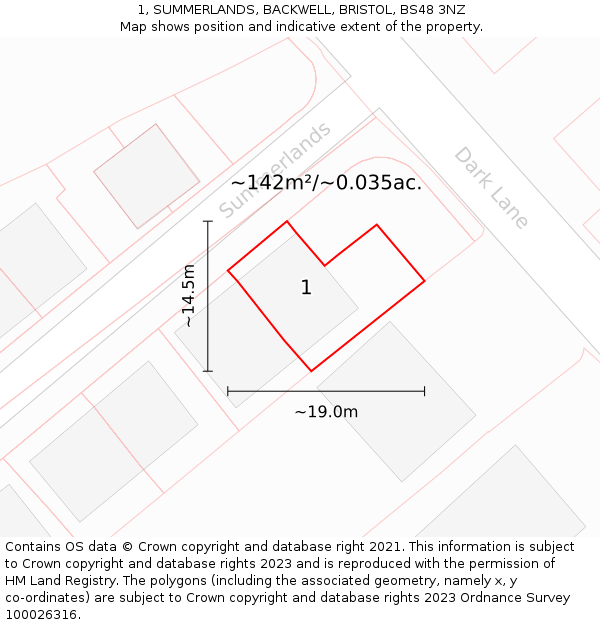 1, SUMMERLANDS, BACKWELL, BRISTOL, BS48 3NZ: Plot and title map