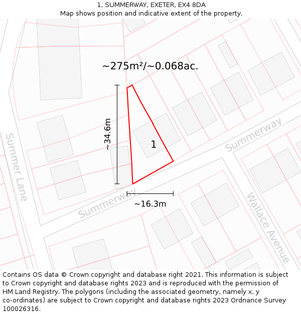 1, SUMMERWAY, EXETER, EX4 8DA: Plot and title map
