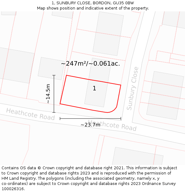 1, SUNBURY CLOSE, BORDON, GU35 0BW: Plot and title map
