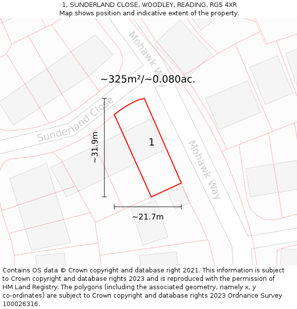 1, SUNDERLAND CLOSE, WOODLEY, READING, RG5 4XR: Plot and title map