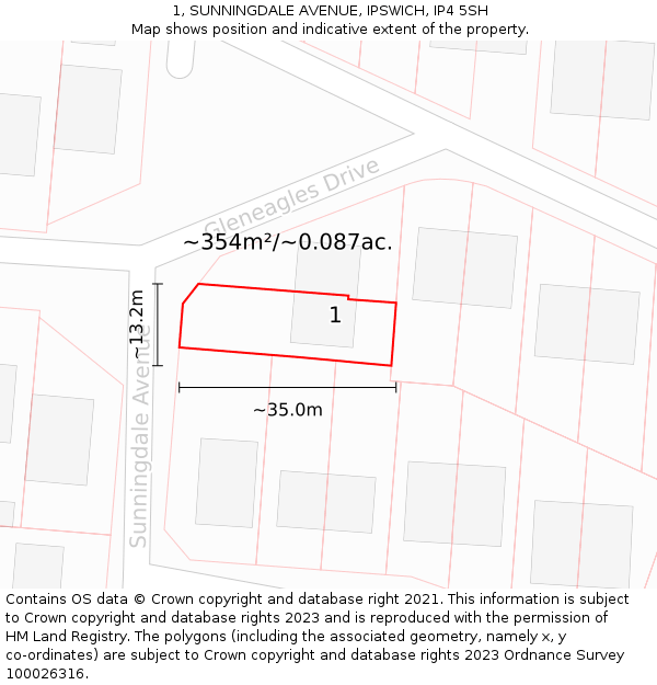 1, SUNNINGDALE AVENUE, IPSWICH, IP4 5SH: Plot and title map