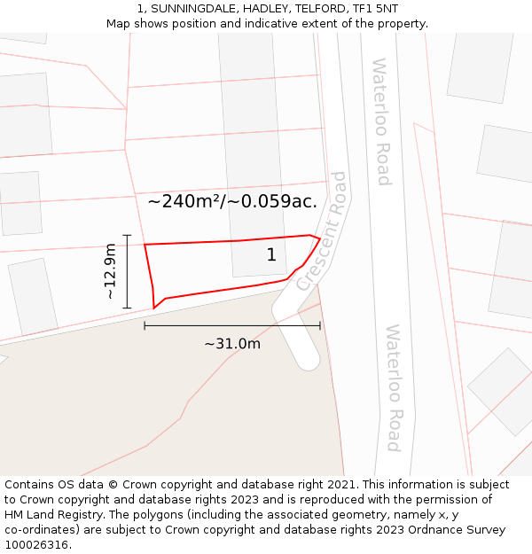 1, SUNNINGDALE, HADLEY, TELFORD, TF1 5NT: Plot and title map