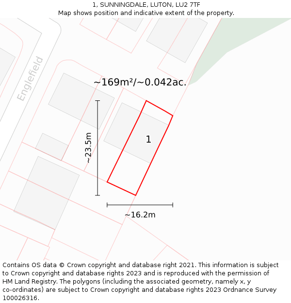 1, SUNNINGDALE, LUTON, LU2 7TF: Plot and title map