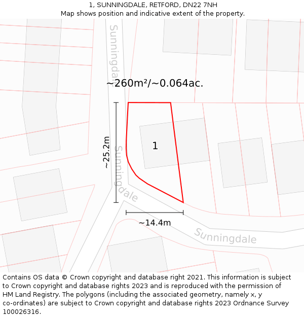 1, SUNNINGDALE, RETFORD, DN22 7NH: Plot and title map