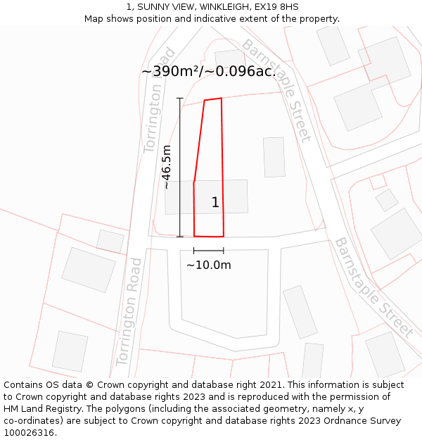 1, SUNNY VIEW, WINKLEIGH, EX19 8HS: Plot and title map