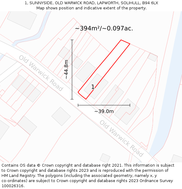 1, SUNNYSIDE, OLD WARWICK ROAD, LAPWORTH, SOLIHULL, B94 6LX: Plot and title map