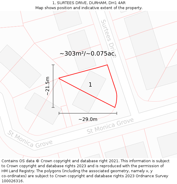 1, SURTEES DRIVE, DURHAM, DH1 4AR: Plot and title map