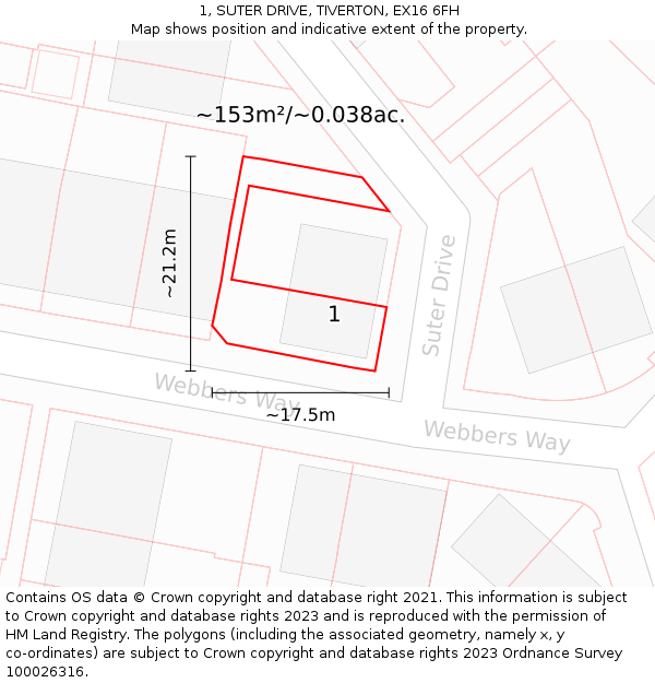1, SUTER DRIVE, TIVERTON, EX16 6FH: Plot and title map