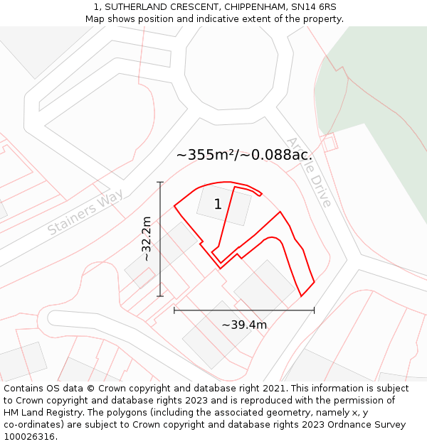 1, SUTHERLAND CRESCENT, CHIPPENHAM, SN14 6RS: Plot and title map