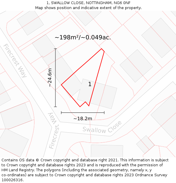 1, SWALLOW CLOSE, NOTTINGHAM, NG6 0NF: Plot and title map