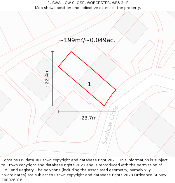 1, SWALLOW CLOSE, WORCESTER, WR5 3HE: Plot and title map