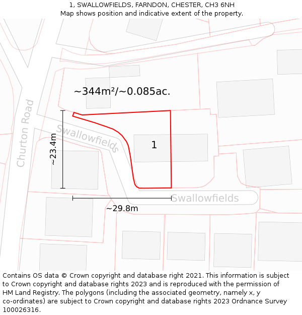1, SWALLOWFIELDS, FARNDON, CHESTER, CH3 6NH: Plot and title map