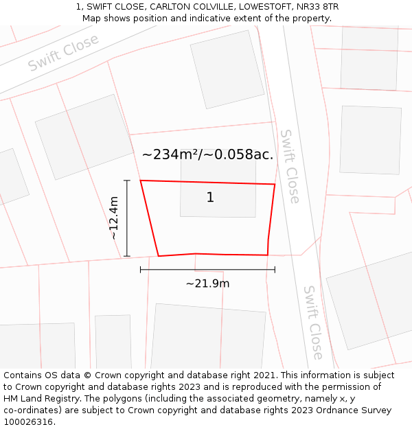 1, SWIFT CLOSE, CARLTON COLVILLE, LOWESTOFT, NR33 8TR: Plot and title map