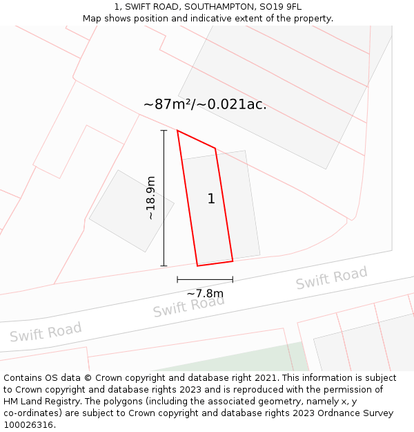 1, SWIFT ROAD, SOUTHAMPTON, SO19 9FL: Plot and title map