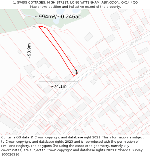 1, SWISS COTTAGES, HIGH STREET, LONG WITTENHAM, ABINGDON, OX14 4QQ: Plot and title map