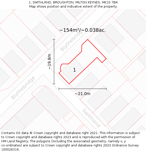 1, SWITHLAND, BROUGHTON, MILTON KEYNES, MK10 7BA: Plot and title map