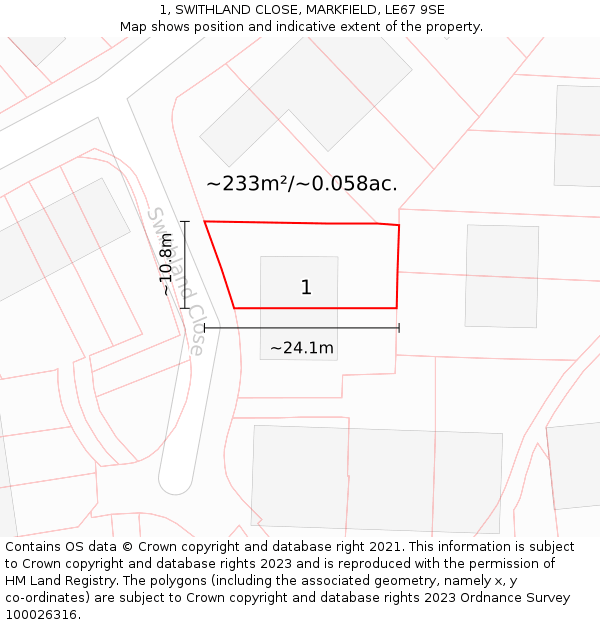 1, SWITHLAND CLOSE, MARKFIELD, LE67 9SE: Plot and title map