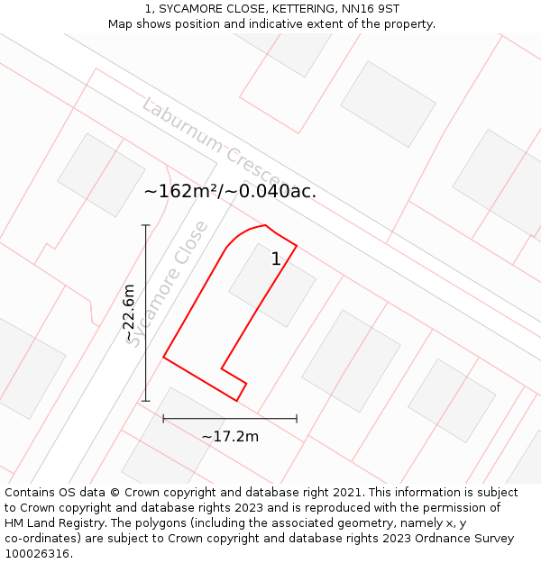 1, SYCAMORE CLOSE, KETTERING, NN16 9ST: Plot and title map