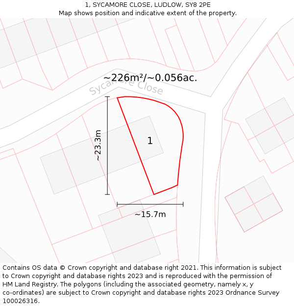 1, SYCAMORE CLOSE, LUDLOW, SY8 2PE: Plot and title map