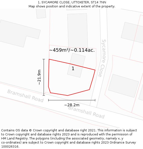 1, SYCAMORE CLOSE, UTTOXETER, ST14 7NN: Plot and title map