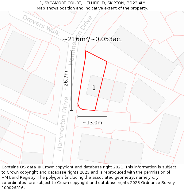 1, SYCAMORE COURT, HELLIFIELD, SKIPTON, BD23 4LY: Plot and title map