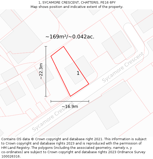 1, SYCAMORE CRESCENT, CHATTERIS, PE16 6PY: Plot and title map
