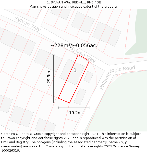 1, SYLVAN WAY, REDHILL, RH1 4DE: Plot and title map