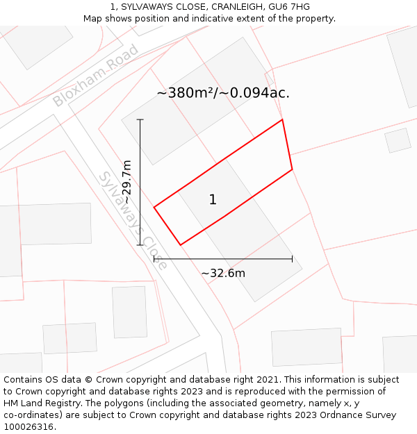 1, SYLVAWAYS CLOSE, CRANLEIGH, GU6 7HG: Plot and title map