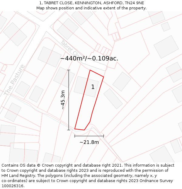 1, TABRET CLOSE, KENNINGTON, ASHFORD, TN24 9NE: Plot and title map