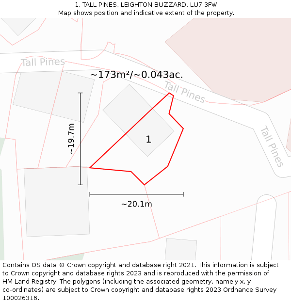 1, TALL PINES, LEIGHTON BUZZARD, LU7 3FW: Plot and title map