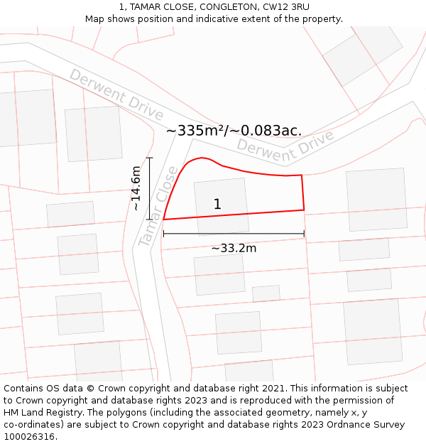1, TAMAR CLOSE, CONGLETON, CW12 3RU: Plot and title map