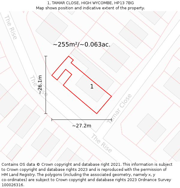 1, TAMAR CLOSE, HIGH WYCOMBE, HP13 7BG: Plot and title map