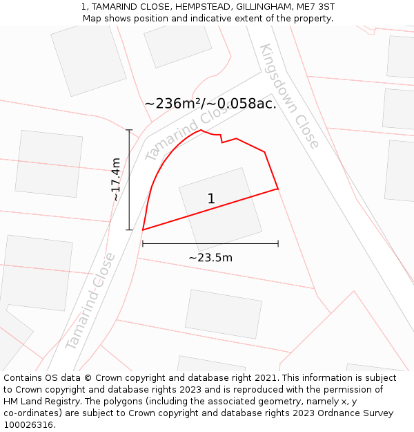 1, TAMARIND CLOSE, HEMPSTEAD, GILLINGHAM, ME7 3ST: Plot and title map