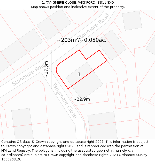 1, TANGMERE CLOSE, WICKFORD, SS11 8XD: Plot and title map