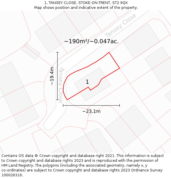 1, TANSEY CLOSE, STOKE-ON-TRENT, ST2 9QX: Plot and title map