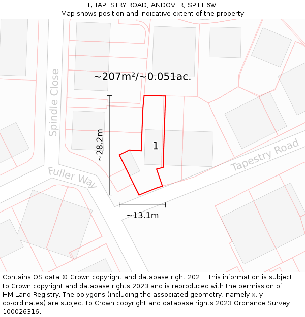 1, TAPESTRY ROAD, ANDOVER, SP11 6WT: Plot and title map