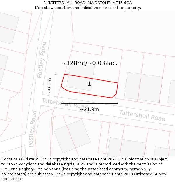 1, TATTERSHALL ROAD, MAIDSTONE, ME15 6GA: Plot and title map