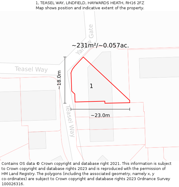 1, TEASEL WAY, LINDFIELD, HAYWARDS HEATH, RH16 2FZ: Plot and title map