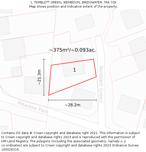 1, TEMBLETT GREEN, WEMBDON, BRIDGWATER, TA6 7QF: Plot and title map