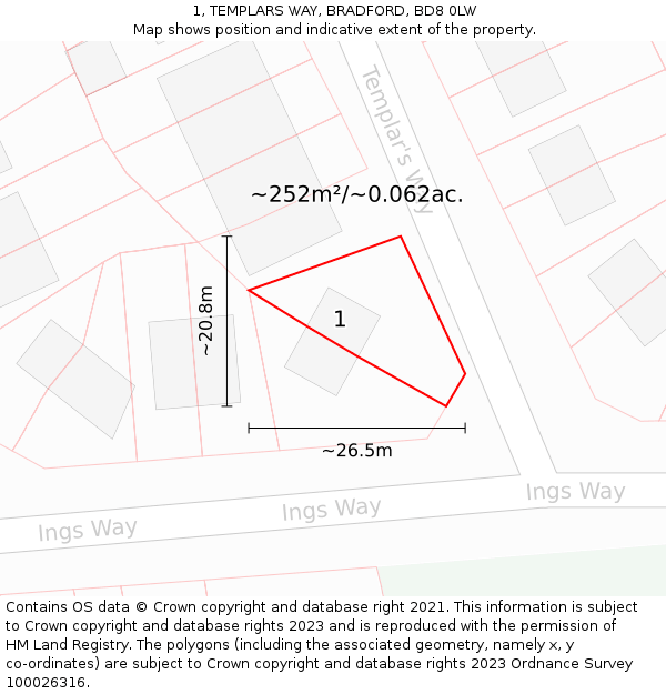 1, TEMPLARS WAY, BRADFORD, BD8 0LW: Plot and title map