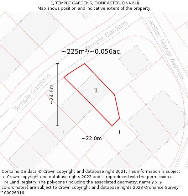 1, TEMPLE GARDENS, DONCASTER, DN4 6UJ: Plot and title map
