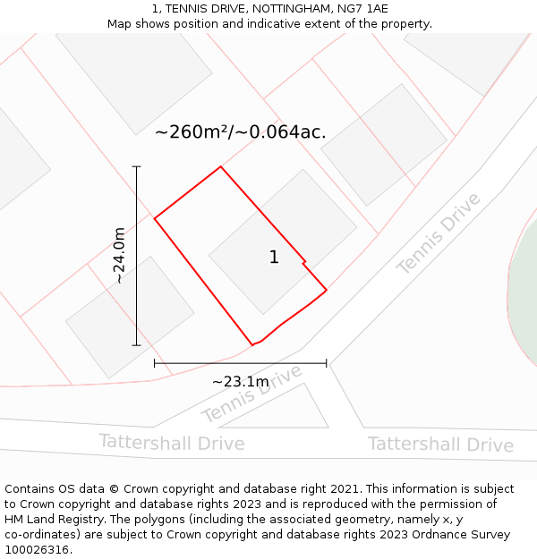 1, TENNIS DRIVE, NOTTINGHAM, NG7 1AE: Plot and title map