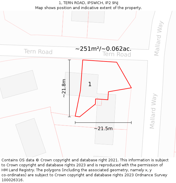 1, TERN ROAD, IPSWICH, IP2 9NJ: Plot and title map