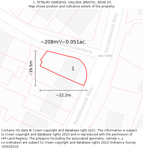 1, TETBURY GARDENS, NAILSEA, BRISTOL, BS48 2TJ: Plot and title map