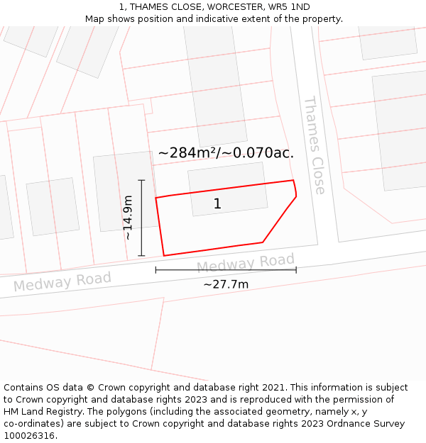 1, THAMES CLOSE, WORCESTER, WR5 1ND: Plot and title map