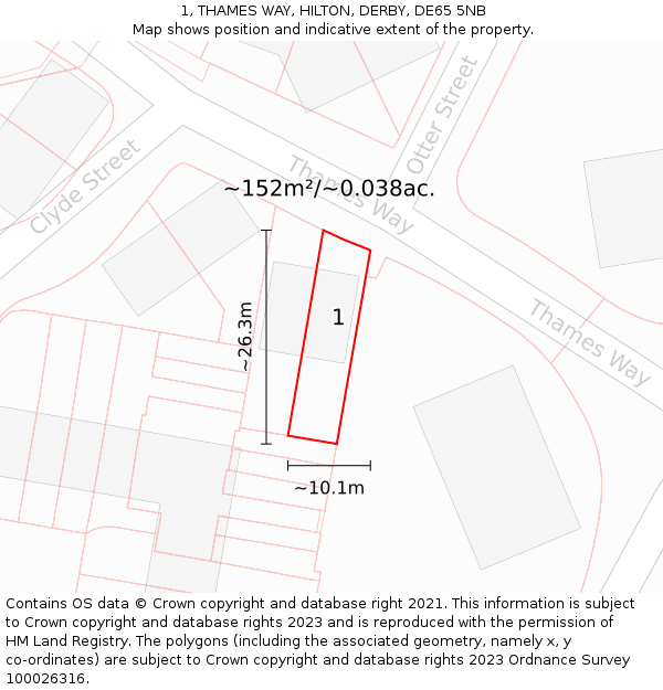 1, THAMES WAY, HILTON, DERBY, DE65 5NB: Plot and title map