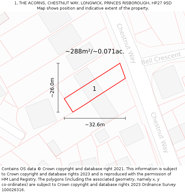 1, THE ACORNS, CHESTNUT WAY, LONGWICK, PRINCES RISBOROUGH, HP27 9SD: Plot and title map