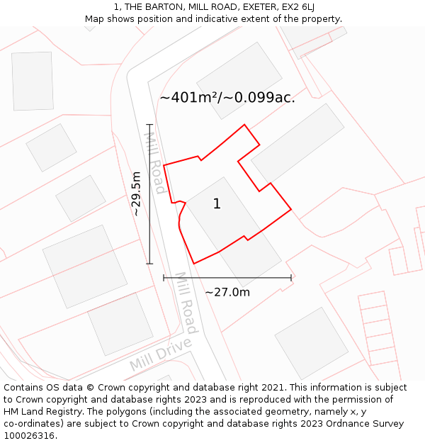1, THE BARTON, MILL ROAD, EXETER, EX2 6LJ: Plot and title map