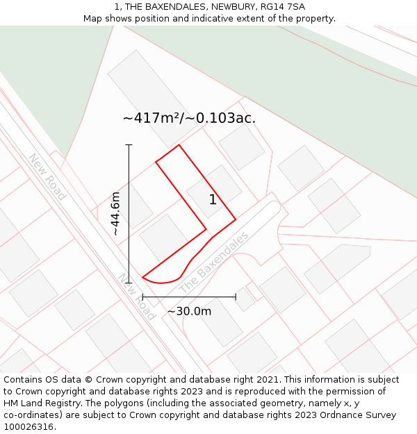 1, THE BAXENDALES, NEWBURY, RG14 7SA: Plot and title map